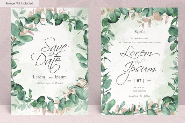 Okaliptüs yapraklı yeşil düğün davetiyesi şablonu dizaynı