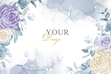 Çiçek ve Alkol Arkaplanlı Vintage Düğün Davetiyesi Tasarım Şablonu