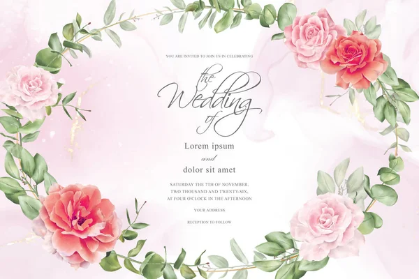 Vintage Hochzeitseinladung Design Vorlage Mit Floral Und Alkohol Tinte Hintergrund — Stockvektor