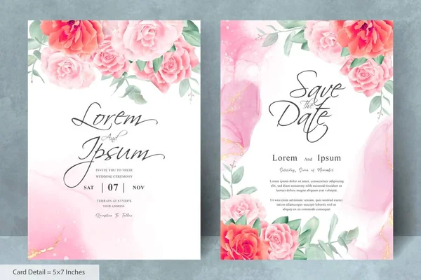 Elegáns Elrendezése Virág Eukalitusz Levelek Esküvői Meghívó Kártya Sablon — Stock Vector