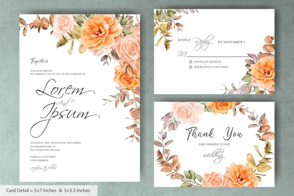 Rustico Bohemian Autunno Matrimonio Invito Set Template — Vettoriale Stock