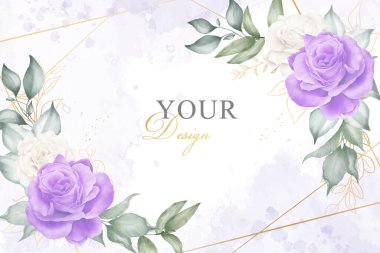 Zarif düğün davetiyesi arkaplan tasarımı şablonu suluboya çiçek ve yapraklarla