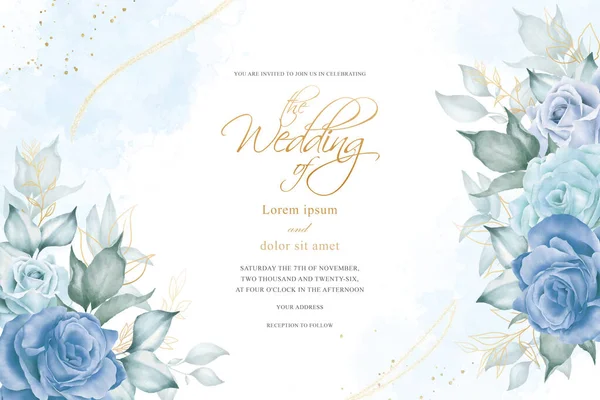 Elegante Hochzeitseinladungsvorlage Mit Aquarellblume Und Blättern — Stockvektor