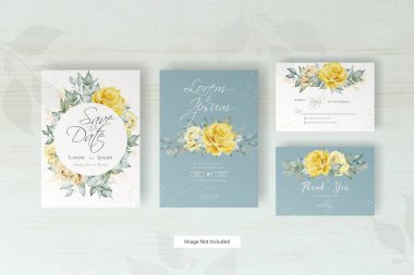 suluboya düğün davetiyesi şablonu aranjman çiçeği ve yapraklarla