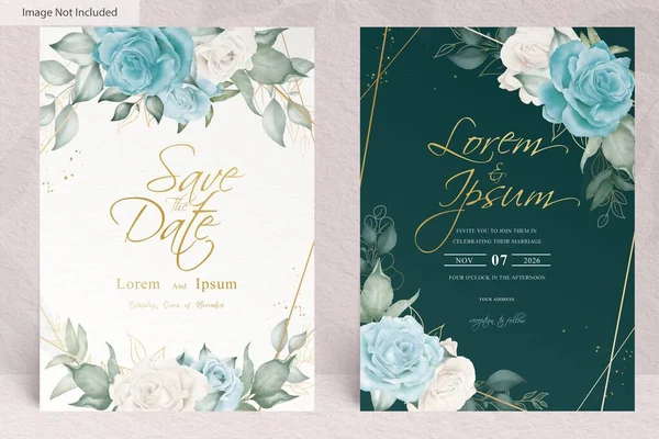 Elegantní Svatební Pozvánka Šablona Akvarelem Květiny Listy — Stockový vektor