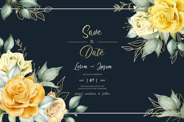 Aquarell Hochzeitseinladung Design Mit Arrangement Blume Und Blätter — Stockvektor
