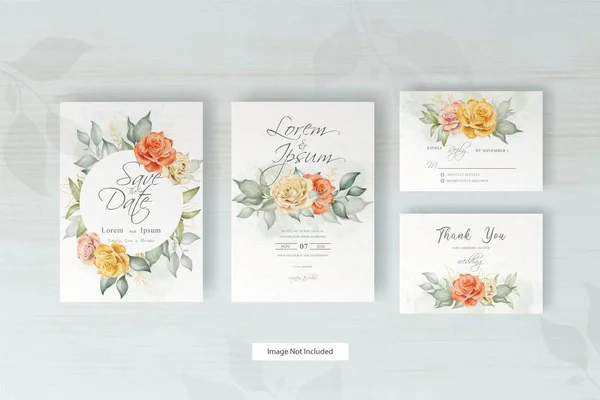 Modelo Convite Casamento Aquarela Com Flor Arranjo Folhas — Vetor de Stock