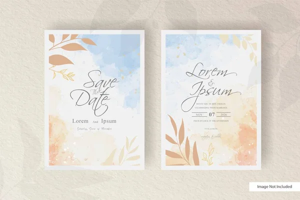 Templat Invitasi Pernikahan Berwarna Air Dengan Desain Floral Datar Dan - Stok Vektor