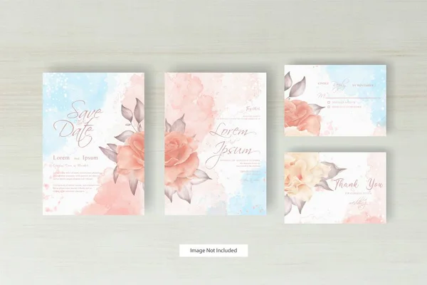 Modelo Convite Casamento Minimalista Com Design Respingo Aquarela Floral Abstrato — Vetor de Stock