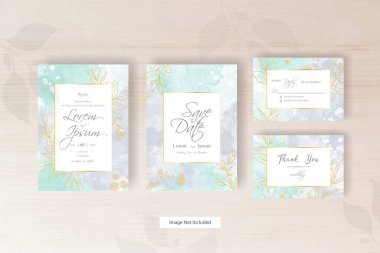 Suluboya düğün davetiyesi, elle boyanmış renkli suluboya ve çiçek elementi.