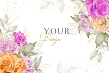 El Boyalı Suluboya Çiçek ve Yaprak Elementi ile Zarif Çiçek Düzenleme