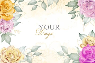 El Boyalı Suluboya Çiçek ve Yaprak Elementi ile Zarif Çiçek Düzenleme