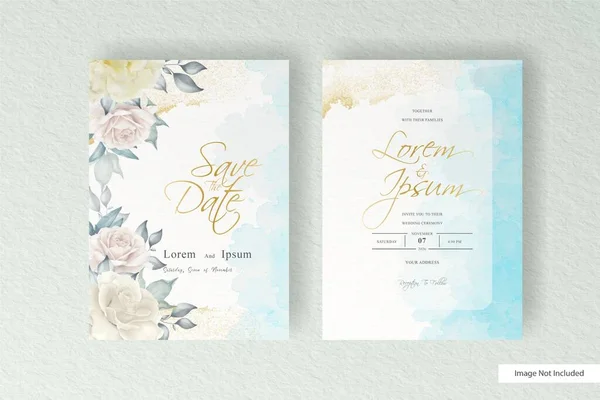 Beautiful Watercolor Wedding Card Template Set Floral Leaves Decoration — Stock Vector