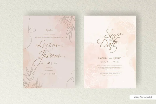 Minimalistische Aquarell Hochzeitskarten Vorlage Mit Handgezeichnetem Floralen Und Aquarellfarbenen Splash — Stockvektor