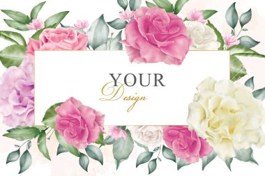 Düğün davetiyesi için gerçekçi Suluboya Çiçek Çerçeve arkaplanı