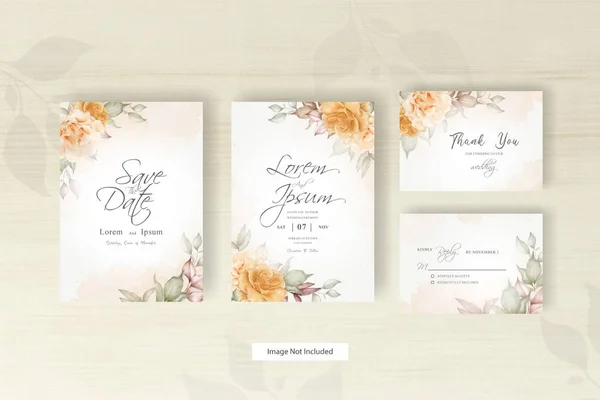 美丽的水彩结婚卡片模板 配有花卉和树叶装饰 — 图库矢量图片