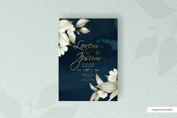 Modelo Cartão Casamento Aquarela Bonito Conjunto Com Decoração Floral Folhas — Vetor de Stock