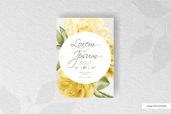 Minimalist Wedding Card Template Yellow Floral Watercolor Splash Concept — Stock Vector