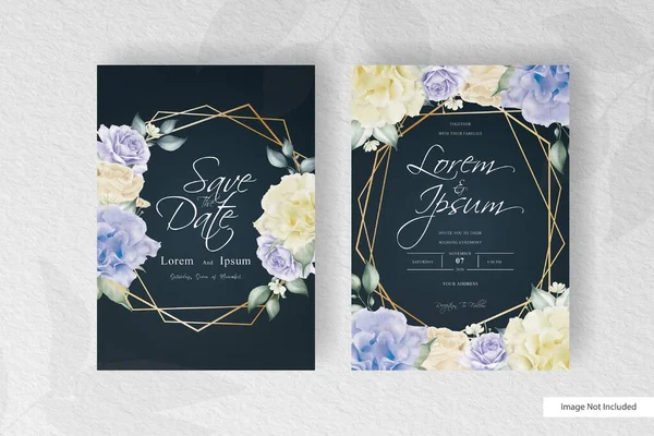 Geometrical Wedding Invitation Stationery Watercolor Floral Splash — Stock Vector
