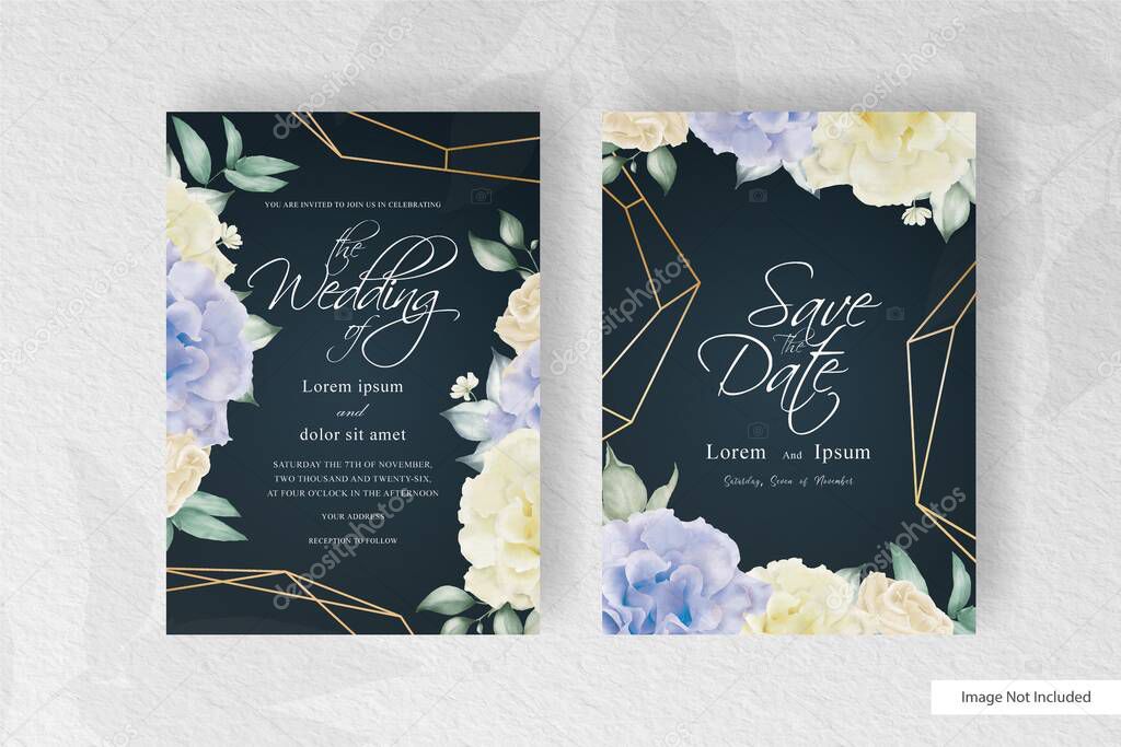 geometrical wedding invitation stationery with watercolor floral and splash