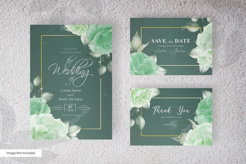 Watercolor wedding invitation card template with floral arrangement and minimalist design