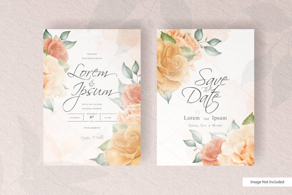 Minimalist wedding card template with yellow floral and watercolor splash concept