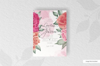 Çiçek ve suluboya kaplama konseptli minimalist düğün kartı şablonu
