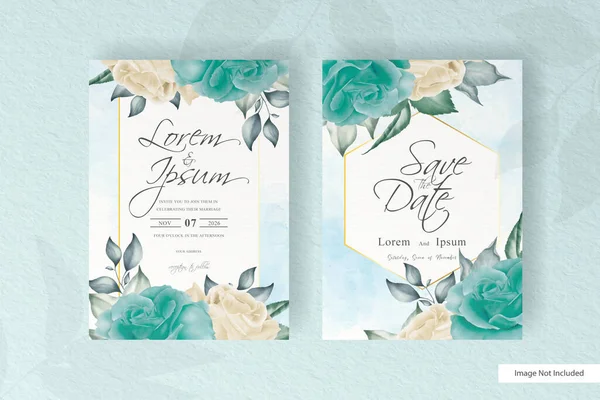 Minimalistische Hochzeitskartenvorlage Mit Floralem Und Aquarellfarbenem Spritzkonzept — Stockvektor