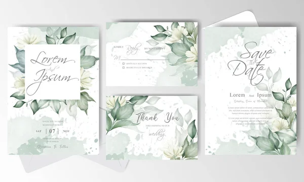 Watercolor Greenery Wedding Invitation Stationery — Stock Vector