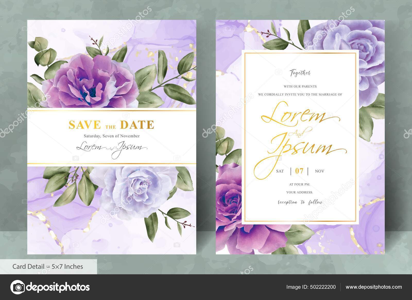 Set Minimalist Wedding Invitation Card Template Watercolor Hand Drawn  Floral Stock Vector Image by ©federiqoend #502222200
