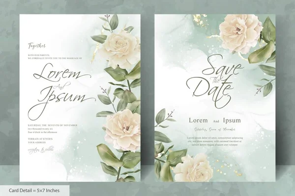Set Minimalist Wedding Invitation Card Template Watercolor Hand Drawn Floral — 스톡 벡터