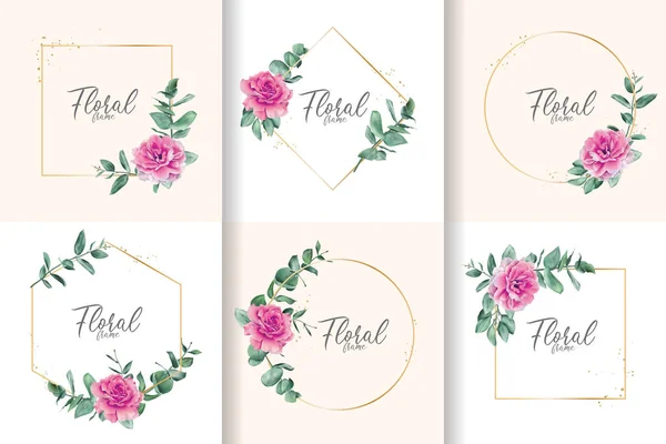 Μινιμαλιστικό Ακουαρέλα Floral Frame Collection Χειροποίητα Λουλούδια Και Φύλλα — Διανυσματικό Αρχείο