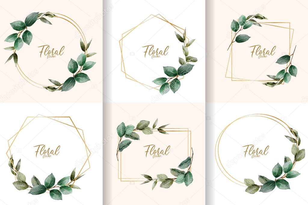 Minimalist Watercolor Floral Frame Collection with Hand Drawn Leaves