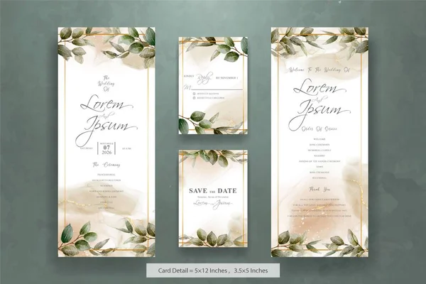 Set Von Greenery Hochzeitseinladung Mit Sechseckigem Blattwerk — Stockvektor