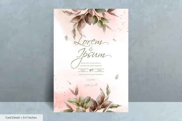 Elegante Plantilla Tarjeta Invitación Boda Con Follaje Dibujado Mano — Archivo Imágenes Vectoriales