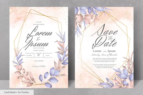 Modelo Bonito Cartão Convite Casamento Com Folhagem Desenhada Mão Aquarela — Vetor de Stock