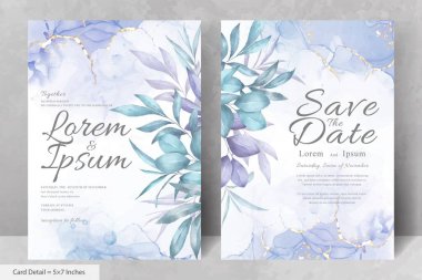 Yeşillik Çerçevesi Düğün Davetiyesi Şablonu ve Suluboya El Çiçek Çizimi