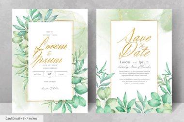 Yeşillik Çerçevesi Düğün Davetiyesi Şablonu ve Suluboya El Çiçek Çizimi