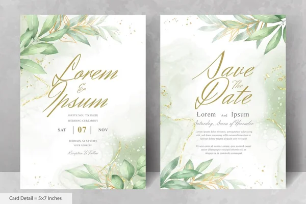 Набір Зелених Квіткових Рам Шаблон Запрошення Весілля Акварельною Рукою Намальованою — стоковий вектор