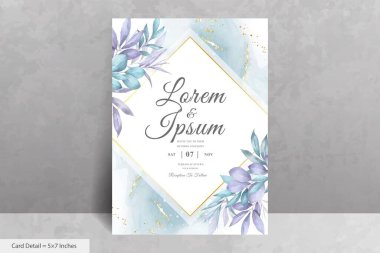 Yeşillik Çerçevesi Düğün Davetiyesi Şablonu ve Suluboya El Çiçek Çizimi