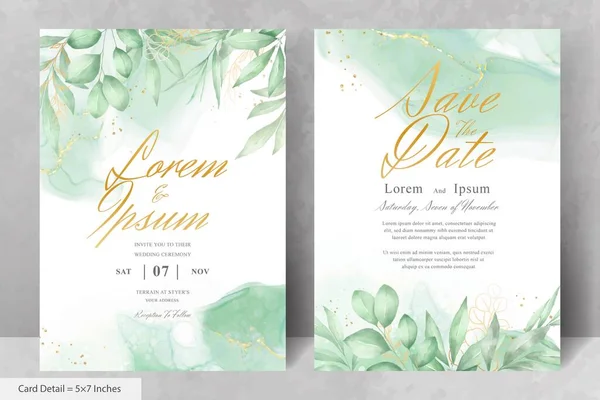 Conjunto Plantilla Tarjeta Invitación Boda Con Marco Floral Verde Con — Archivo Imágenes Vectoriales