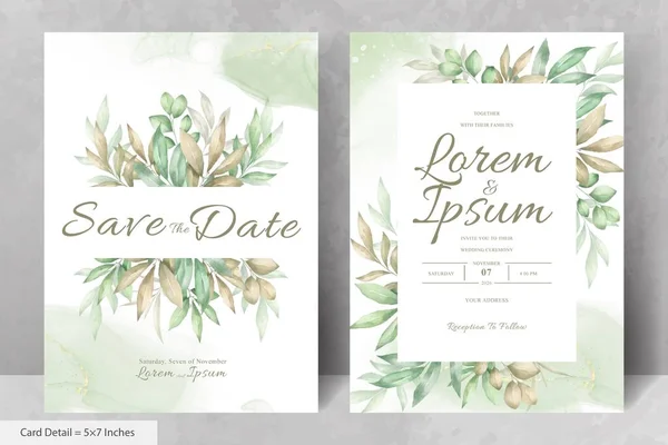 Conjunto Plantilla Tarjeta Invitación Boda Con Marco Floral Verde Con — Archivo Imágenes Vectoriales