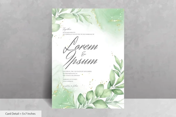 Sada Zeleně Květinový Rámeček Svatební Pozvánka Šablona Akvarelem Ručně Kreslené — Stockový vektor