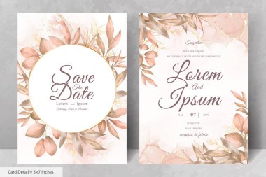 Yeşillik Çerçevesi Düğün Davetiyesi Şablonu ve Suluboya El Çiçek Çizimi