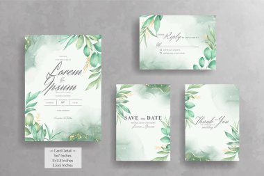 Yeşillik Çerçevesi Düğün Davetiyesi Şablonu ve Suluboya El Çiçek Çizimi
