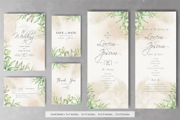 Набір Зелених Квіткових Рам Шаблон Запрошення Весілля Акварельною Рукою Намальованою — стоковий вектор