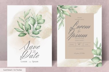 Yeşillik Çerçevesi Düğün Davetiyesi Şablonu ve Suluboya El Çiçek Çizimi