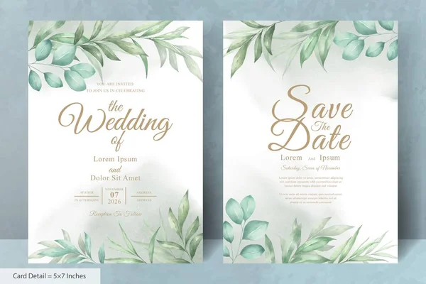 Modelo Cartões Convite Casamento Floral Aquarela Minimalista — Vetor de Stock
