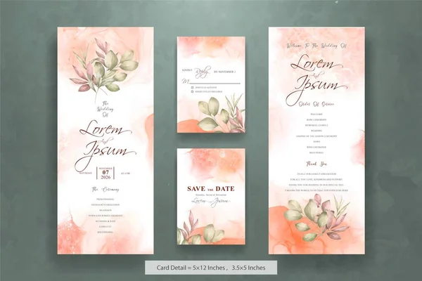 Minimalist Watercolor Floral Wedding Invitation Cards Template — Stock Vector