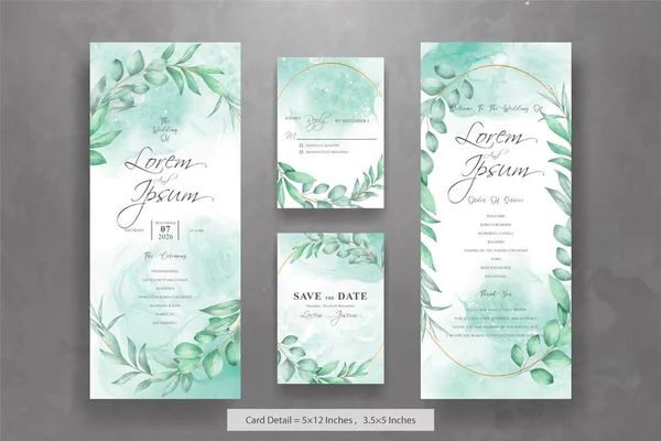 Conjunto Mão Desenhada Aquarela Floral Coroa Casamento Convite Cartão Modelo — Vetor de Stock